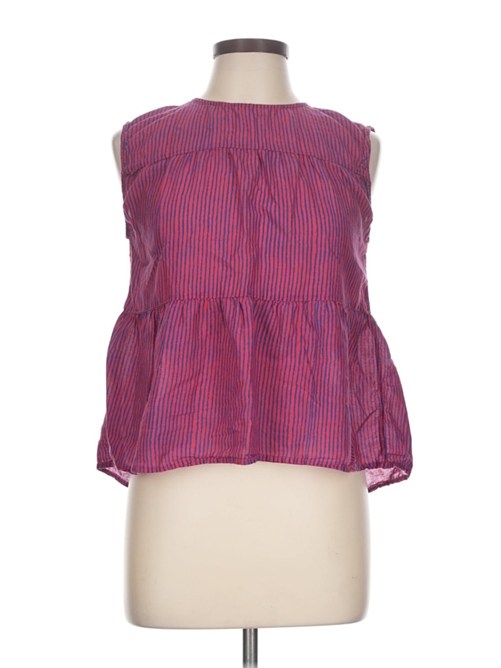 Velvet by Graham & Spencer Pink and Blue Striped Peplum Tank